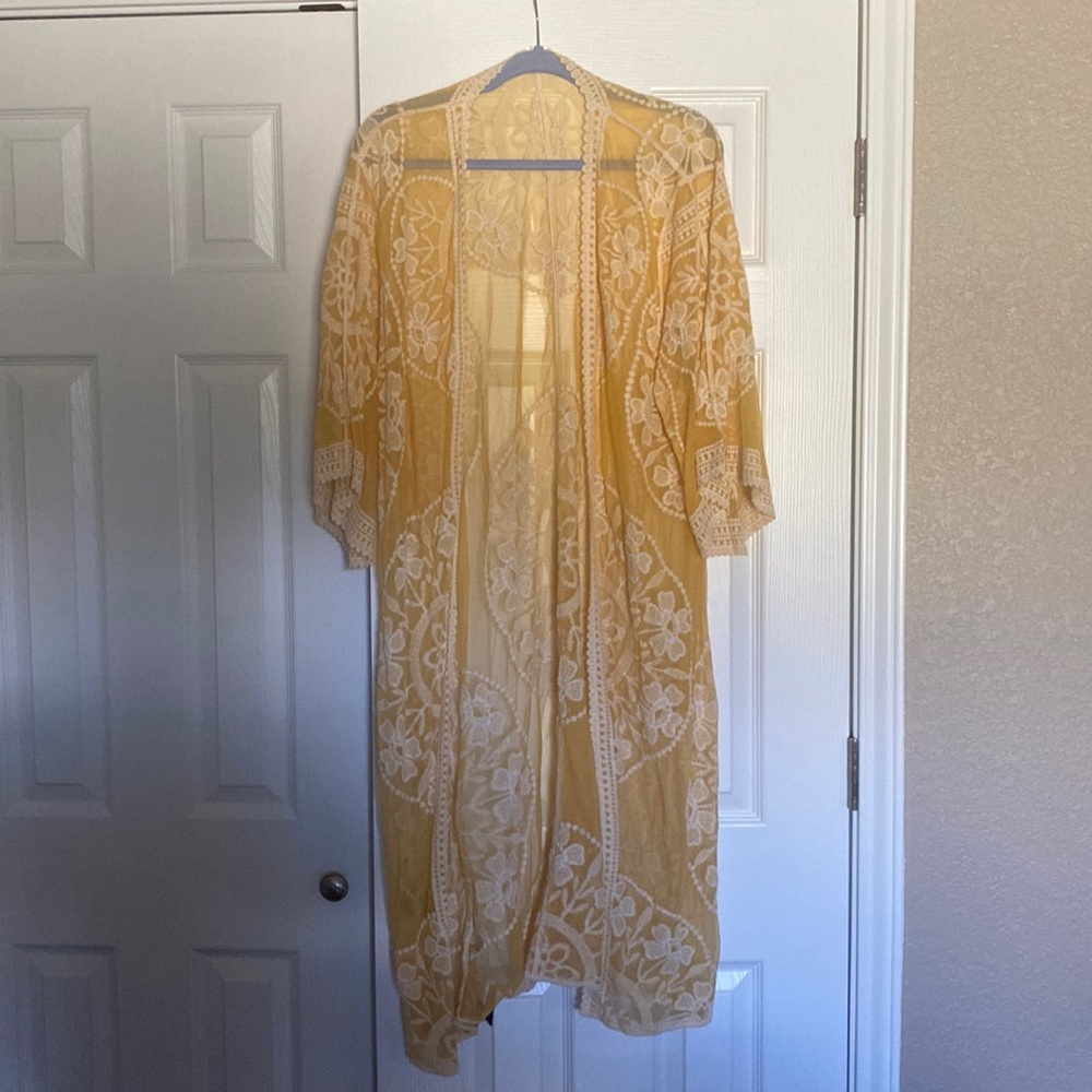 Raj Women's Yellow Lace Kimono Top